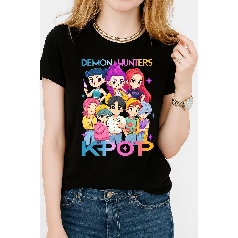 2026 Hot Huntrix Kpop Demon Hunters T-Shirt for Boys Girls Fans Gift Summer Crew Neck Short Sleeve Tees Fashion Kids T-shirt