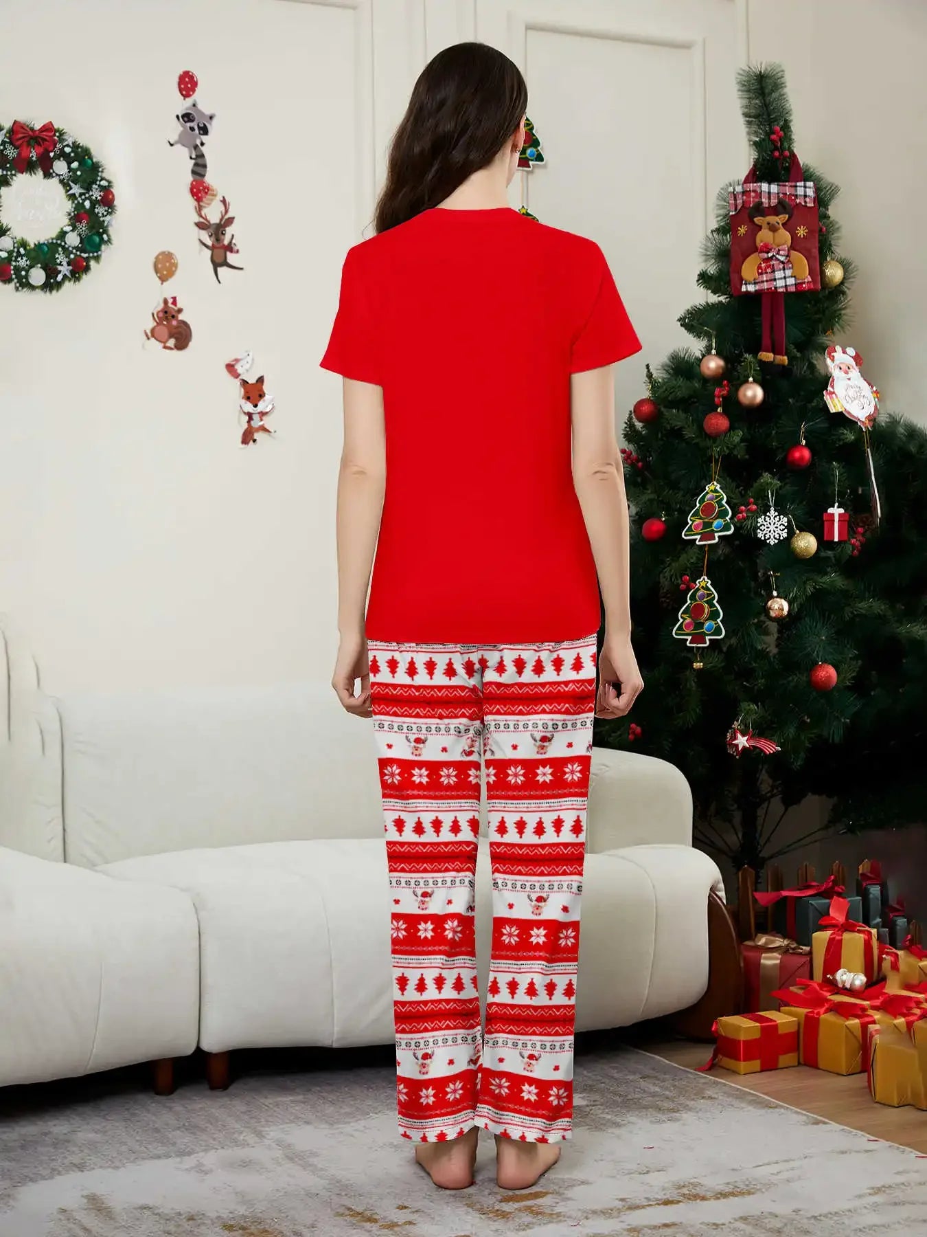 Merry Xmas Family Look Pyjamas Short Sleeve O Neck Sleepwear Adults Kids Christmas Matching Pajamas Set Cute Print 2 Pieces Suit