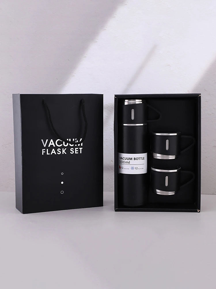 304 Stainless Steel Thermos Gift Set with 3 Interchangeable Lids & Handle,Keeps Hot & Cold,Portable Travel Cup for Men & Women