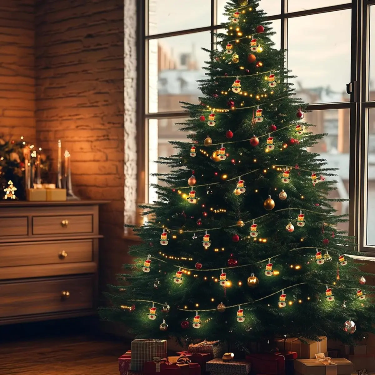 1PC 10/20/30/40LED Christmas String Lights With Santa & Snowman& Xmas Tree Battery Powered For Indoor Outdoor Holiday Xmas Decor