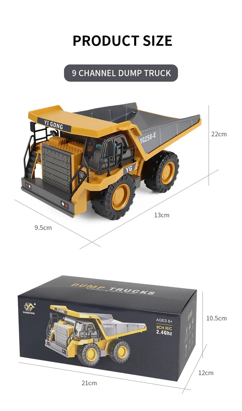 1:24 Scale 2.4G RC Construction Vehicle Toys Set for Kids: Excavator, Dump Truck, Loader, Bulldozer - Premium Alloy & Plastic