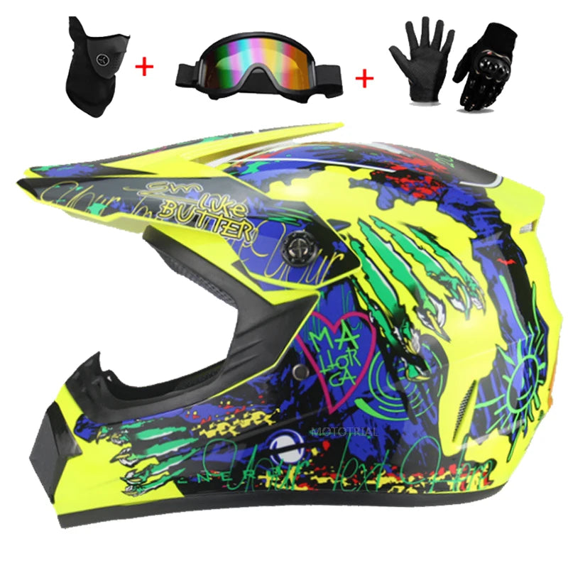 Motorcycle Youth Kids Child full Helmet Children Helmets Motocross Casco Moto Off-road Goggles Gloves Protective Cycling Casque
