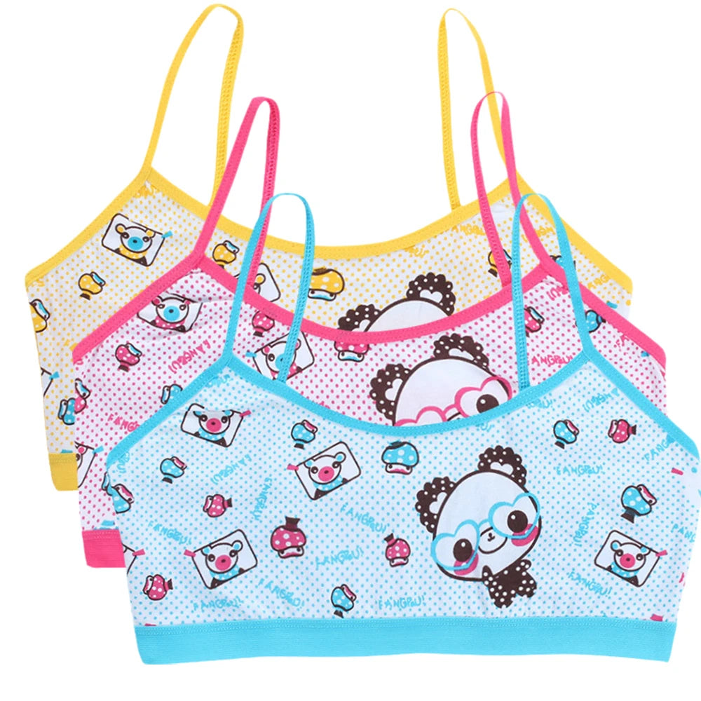 Teenage Girls Vest Bras Cartoon Panda/Flower Print Young Children Purbery Student Training Bras Maiden Kids Underwears Tube Tops