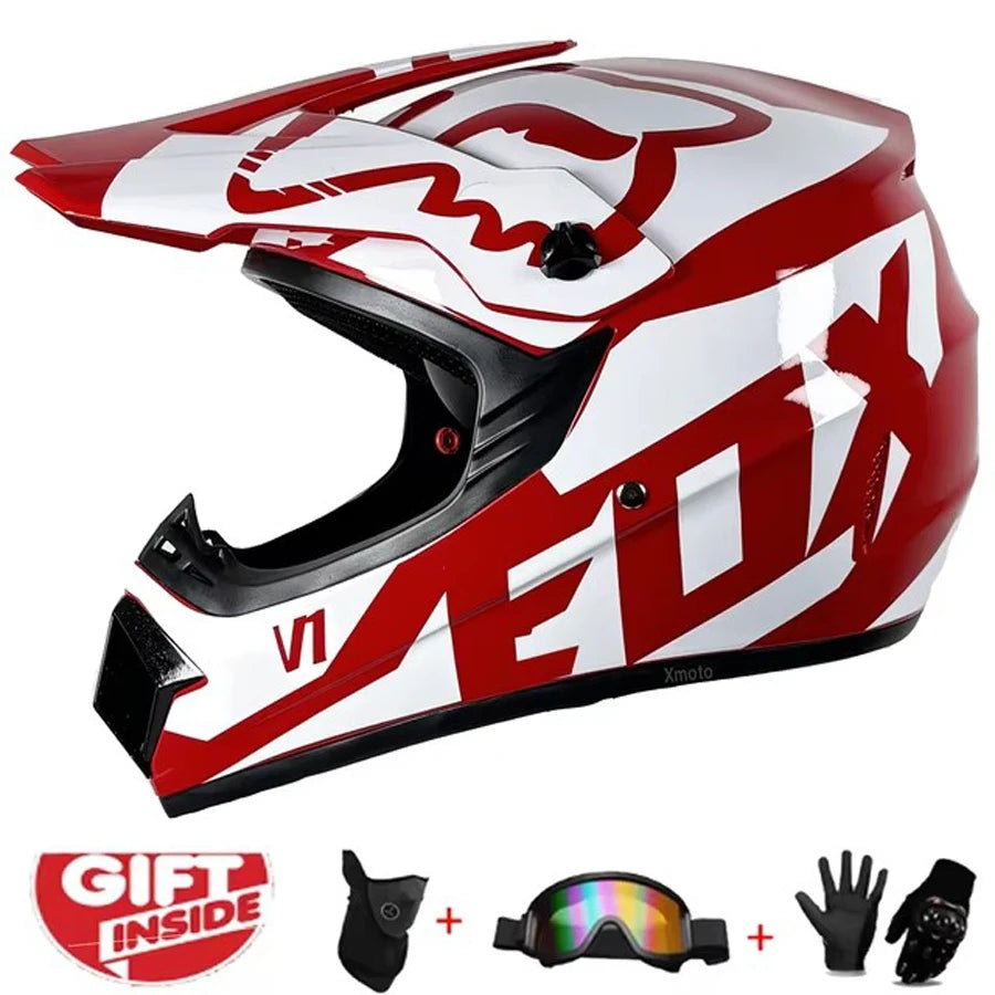 Motorcycle Full Face Helmet and Goggles Set - Off-Road Racing Gear for Mountain Biking and Road Cycling - Premium Safety and Per