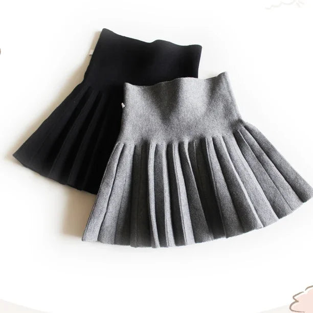 Baby Girls Knit Skirt Autumn Winter Princess Pleated Children School High Waist Mini Tutu Skirts Kids Clothing