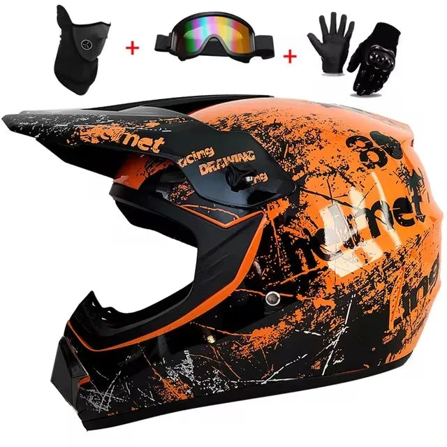 Motorcycle Full Face Helmet and Goggles Set - Off-Road Racing Gear for Mountain Biking and Road Cycling - Premium Safety and Per