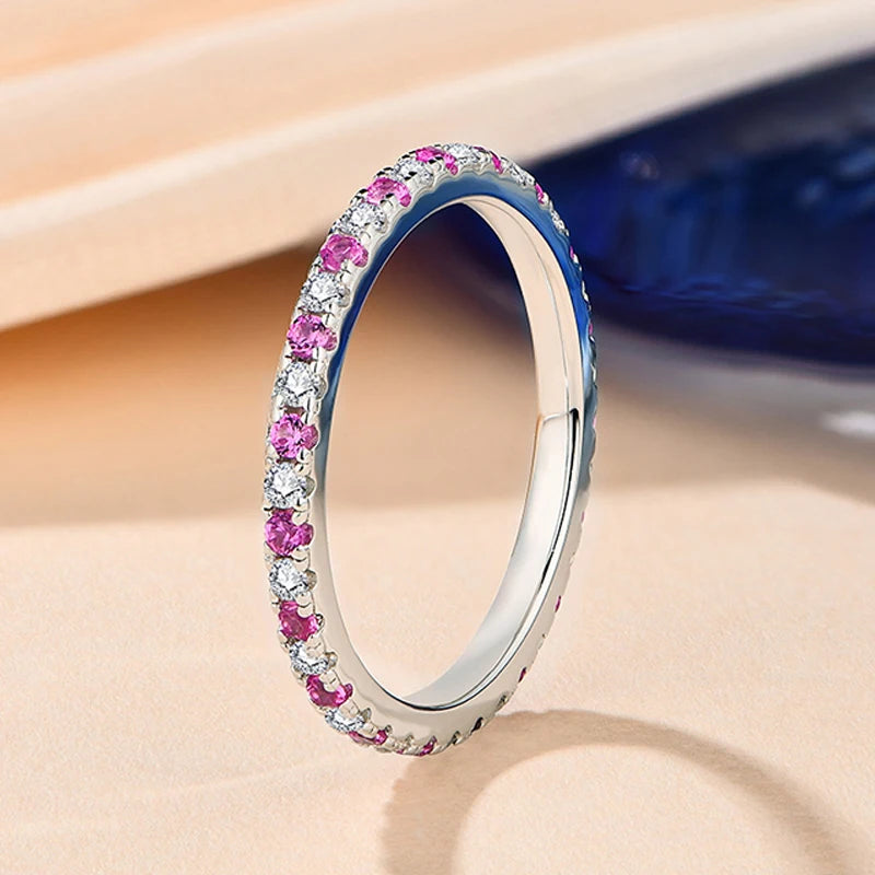 TFGLBU D Vvs1 Colorful Gem Moissanite 925 Sterling Sliver Ring for Women Charm Stackable Band Christmas Gift Jewelry Wholesale