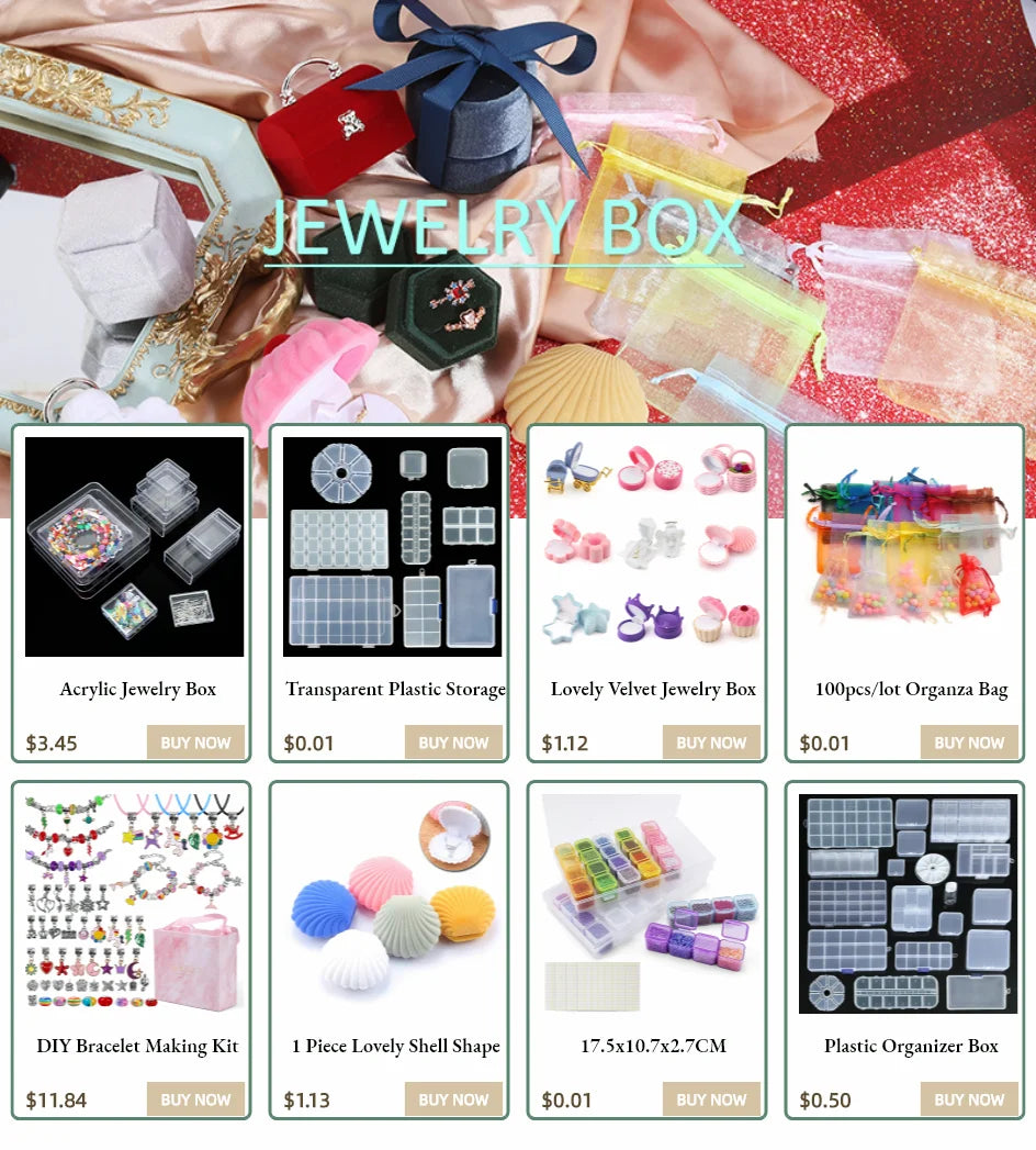 Transparent Plastic Storage Jewelry Box Compartment Adjustable Container For Beads Earring Box For Jewelry Rectangle Box Case