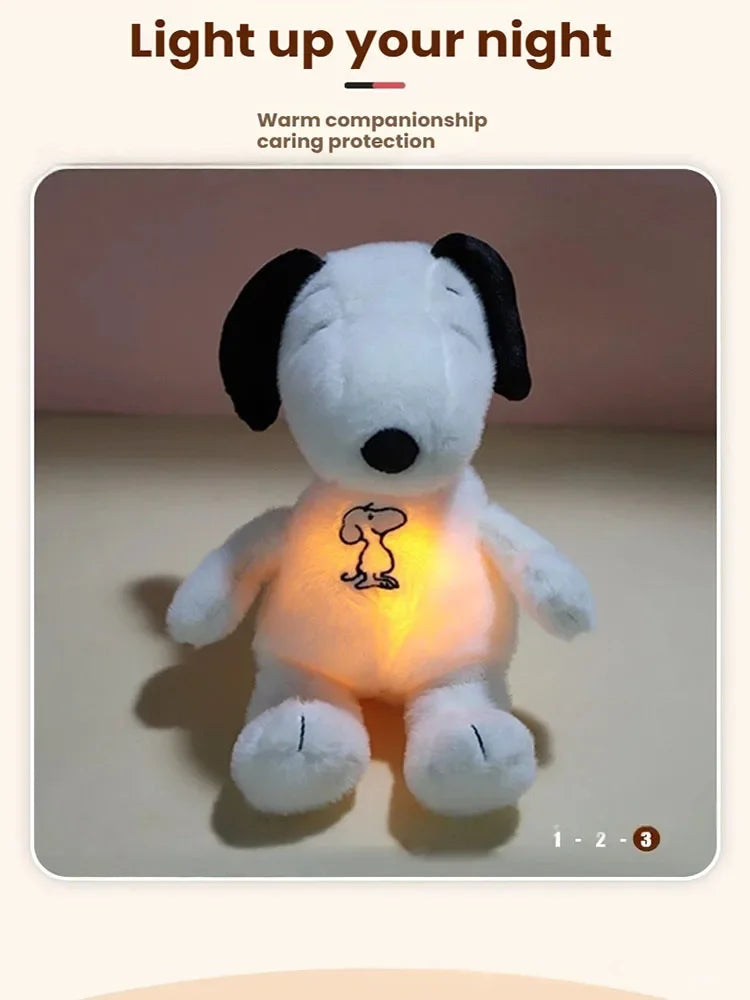 &New Baby Breathing Soothing Snoopy white dog Plush Doll Sleeping Companion Music and Light Doll Sensory Stuffed Toy Kids Gift