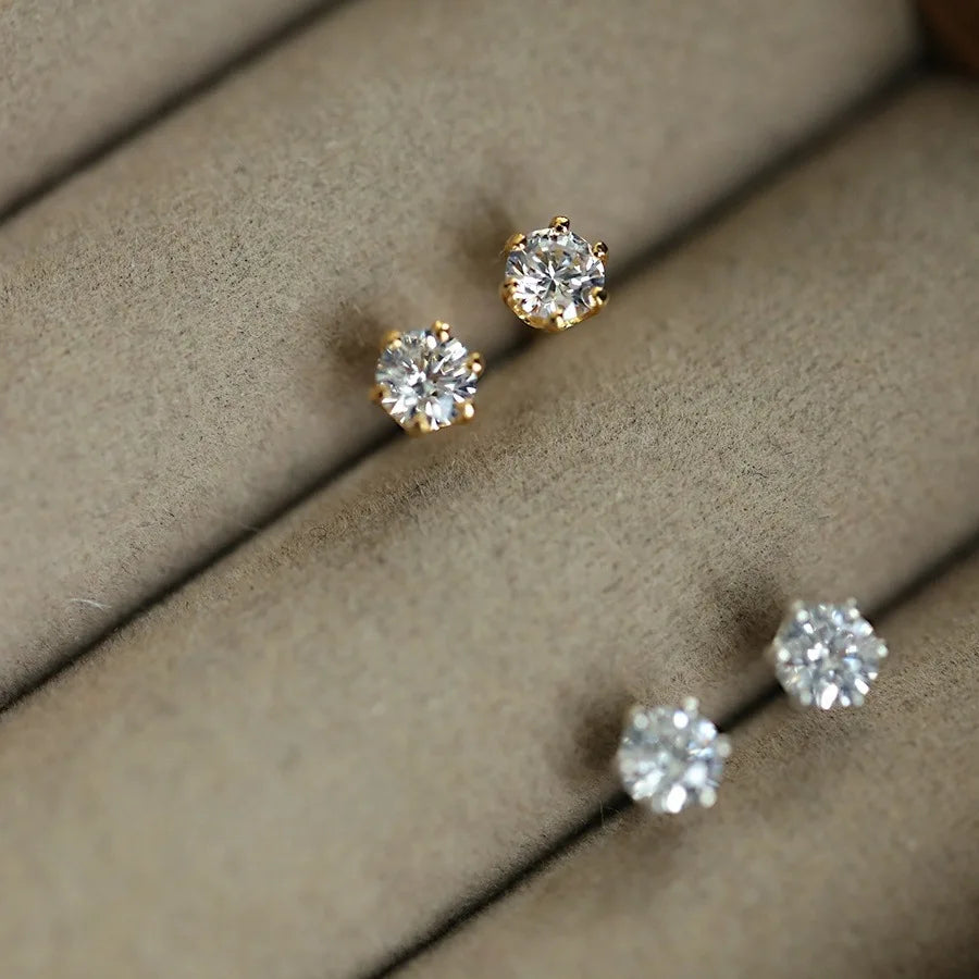 925 Sterling Silver Electroplated 18K Gold Simple Single Zircon Earrings for Women Temperament Classic Jewelry Accessories