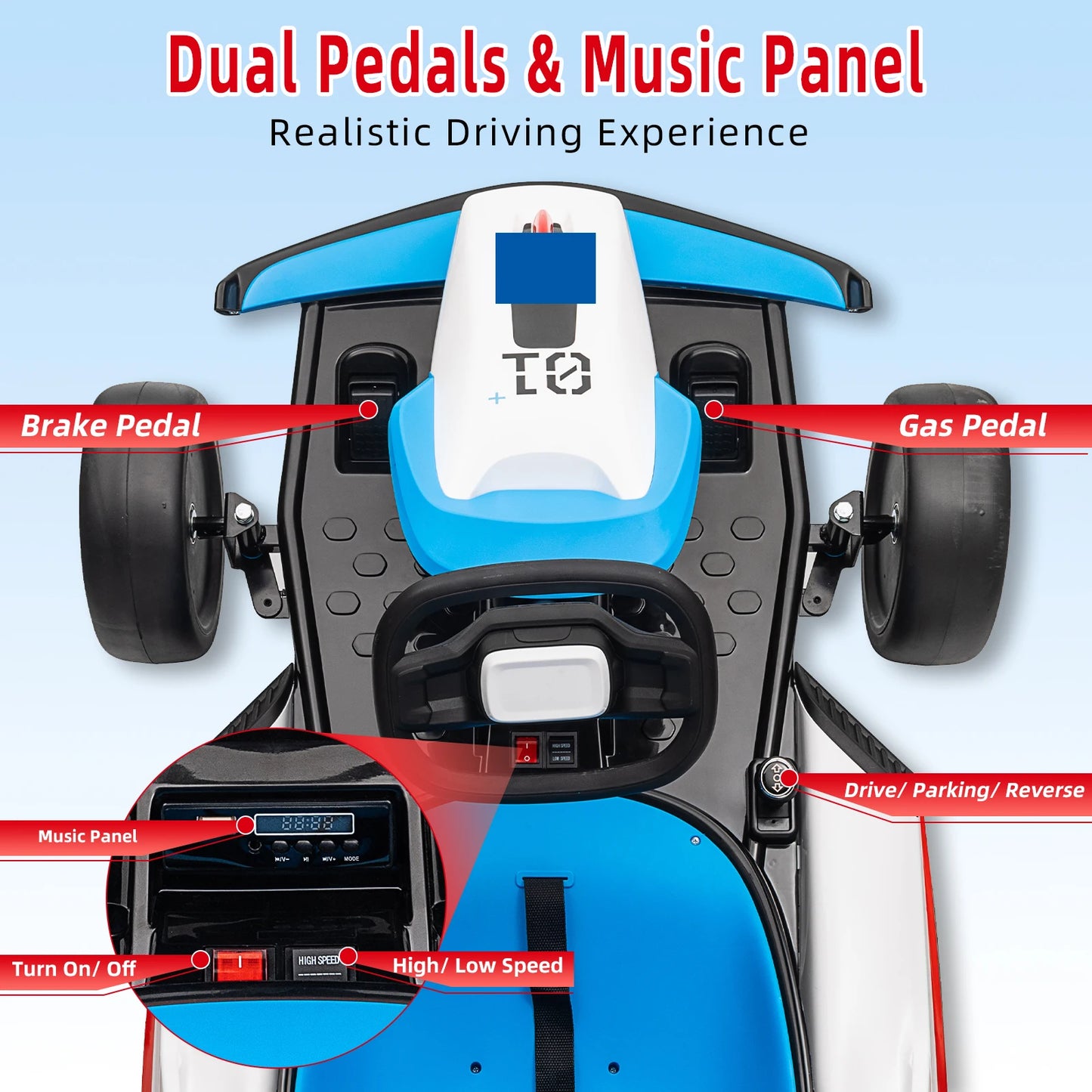 24V Go Kart Ride On Racing Toy for Kids 6+ Ride On Drift Kart with 200W*2 Extra Powerful Motors Large Battery with Music Horn