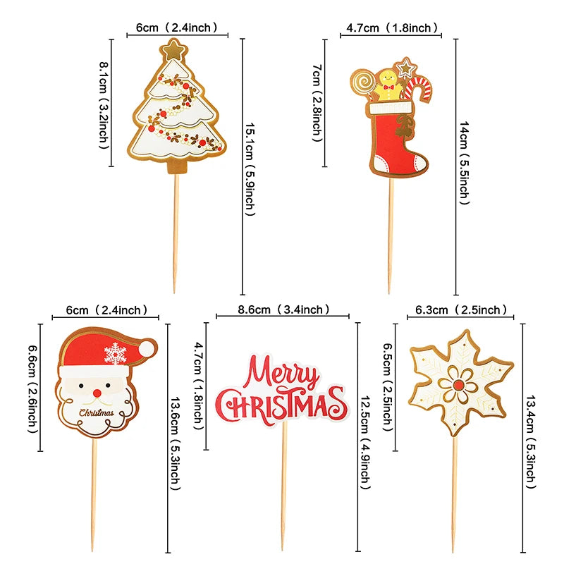 Merry Christmas Cake Toppers Cartoon Xmas Tree Cake Decor Snowman Happy New Year Cupcake Toppers Decor For Party Home 2025 Noel