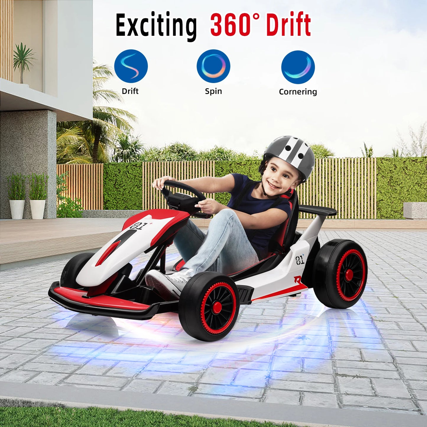 24V Go Kart Ride On Racing Toy for Kids 6+ Ride On Drift Kart with 200W*2 Extra Powerful Motors Large Battery with Music Horn