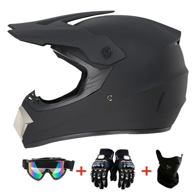 Kids MX Helmet Kit - DOT/ECE Certified Full-Face Helmet + Ventilated Off-Road Goggles + Riding Gloves