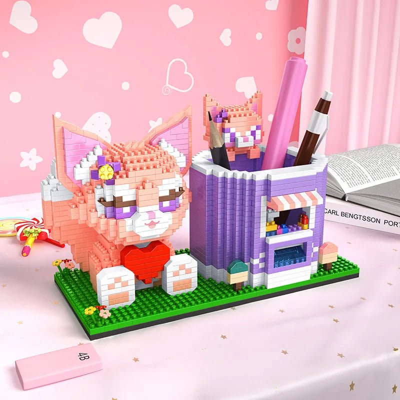 Stitch Pikachu Creative Building Blocks Pen Holder Series DIY Mini Diamond Building Block Doll Children's Toys Christmas Gift