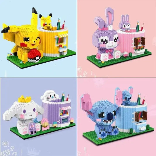 Stitch Pikachu Creative Building Blocks Pen Holder Series DIY Mini Diamond Building Block Doll Children's Toys Christmas Gift