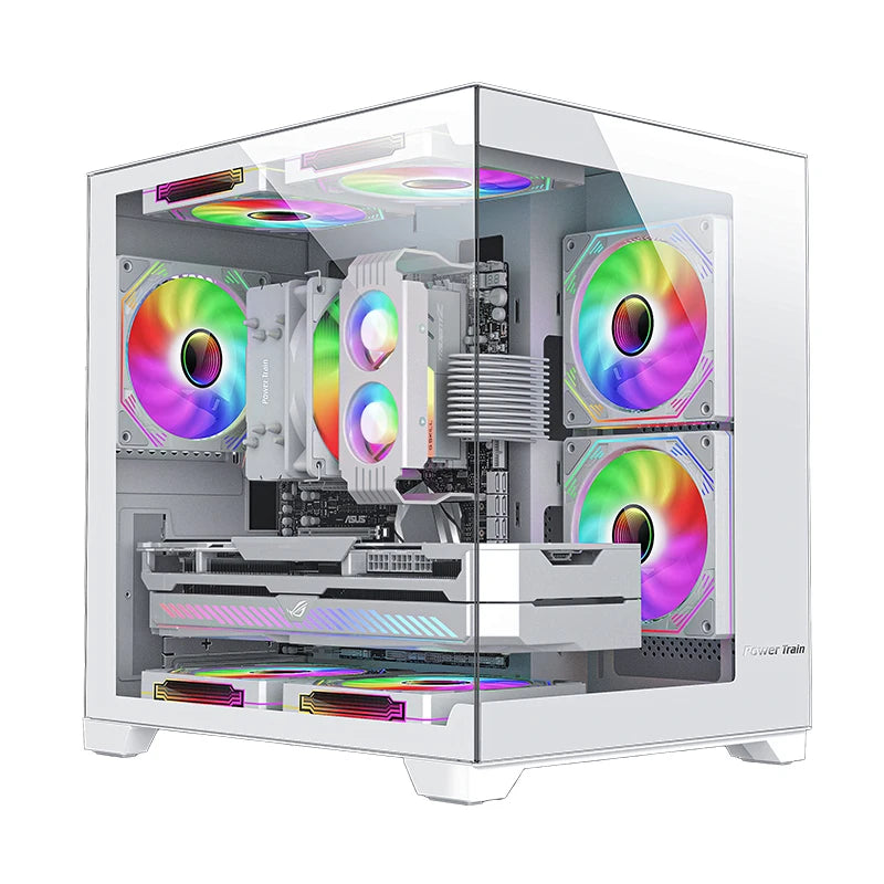 Power Train  Coloured Glaze PC Case Sea View Room 270°full view without column  Desktop Chassis Support 240  Water Cooler