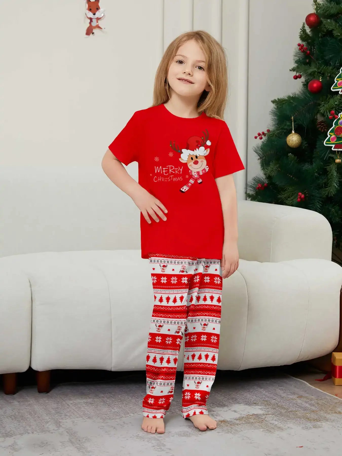 Merry Xmas Family Look Pyjamas Short Sleeve O Neck Sleepwear Adults Kids Christmas Matching Pajamas Set Cute Print 2 Pieces Suit