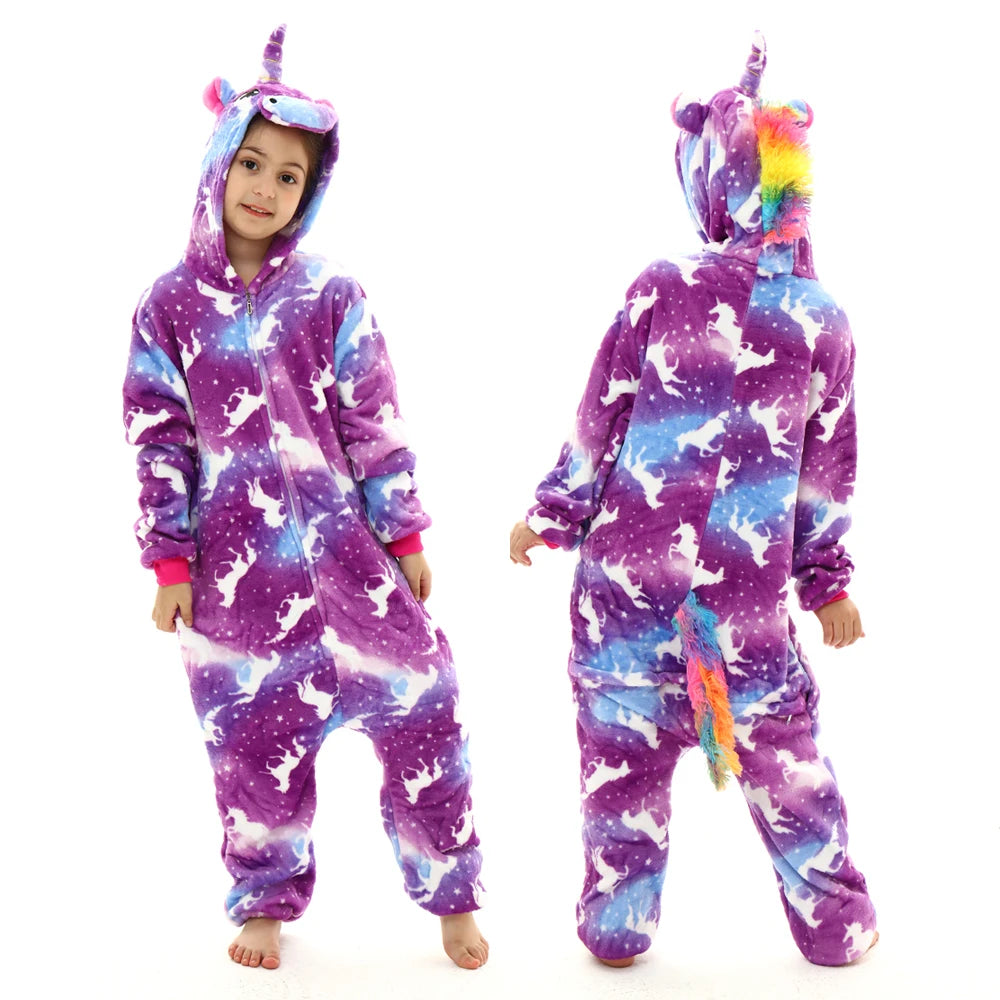 kids winter stitch flannel pajamas children pikachu sleepwear unicorn kigurumi onesies for boys girls baby blanket sleepers