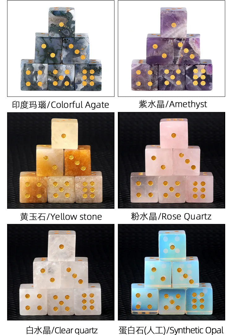 5pc 1.6cm Natural stone amethyst dice Agate tiger eye stone particle Guess the number of points wholesale