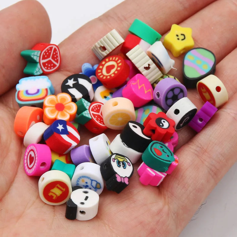 20/50pcs/Lot Mixed Style Pattern Polymer Clay Spacer Beads For Handmade Necklace Bracelet DIY Jewelry Making Accessories