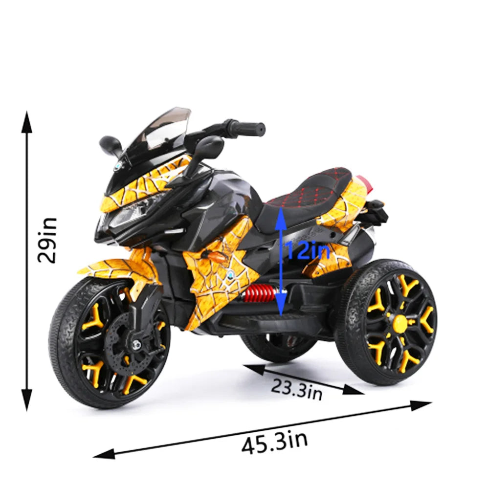 12V Electric Motorcycle Ride-On Motorbike with 3 Wheels LED Light Safe & Durable Kids Toy Vehicle
