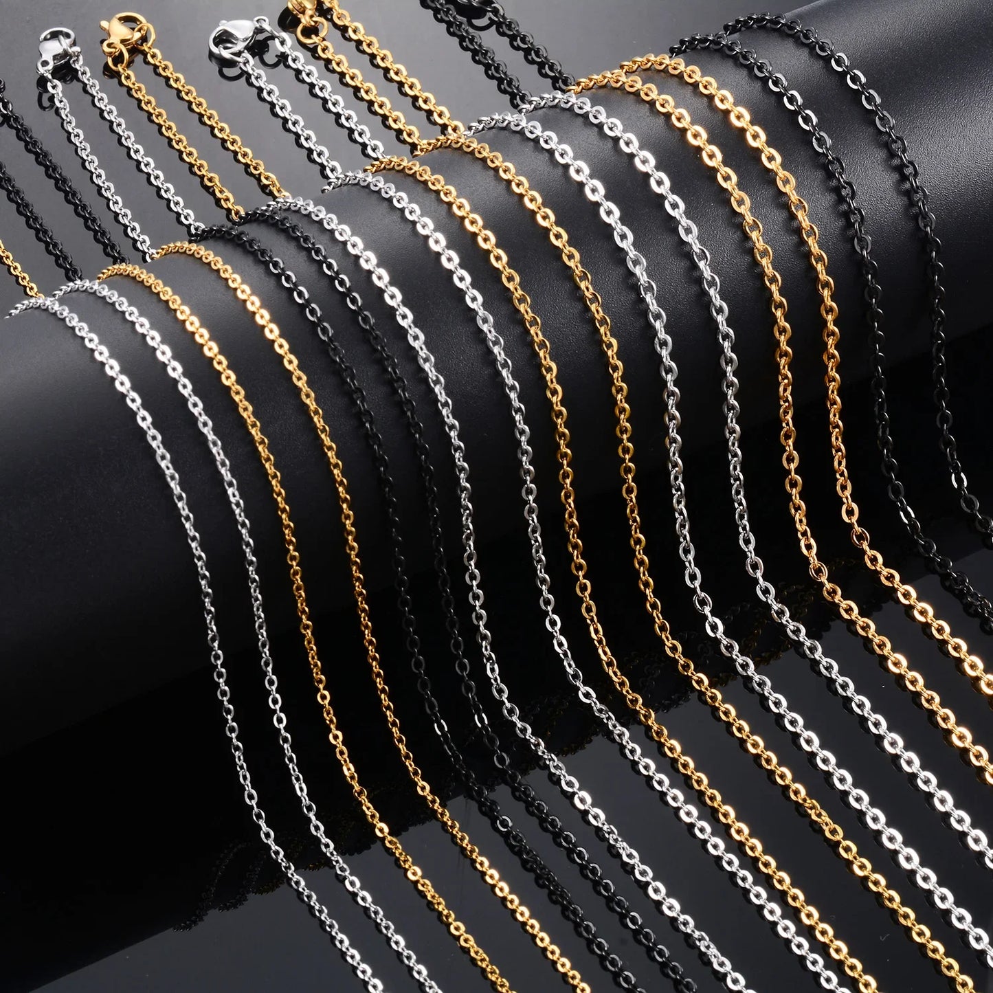 Metal Round O Chain Stainless Steel Cable Thin Necklaces Adjustable Rolo Link DIY Jewelry Making Accessories