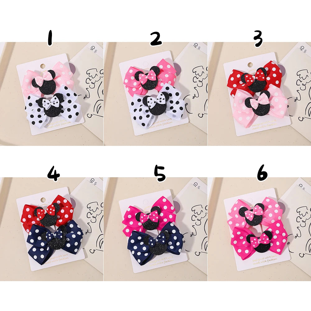 2pcs/Set Grils Lovely Polka Dot Bow Hair Clips for Hair Toddler Cartoon Hairpins Baby Boutique Hair Accessories