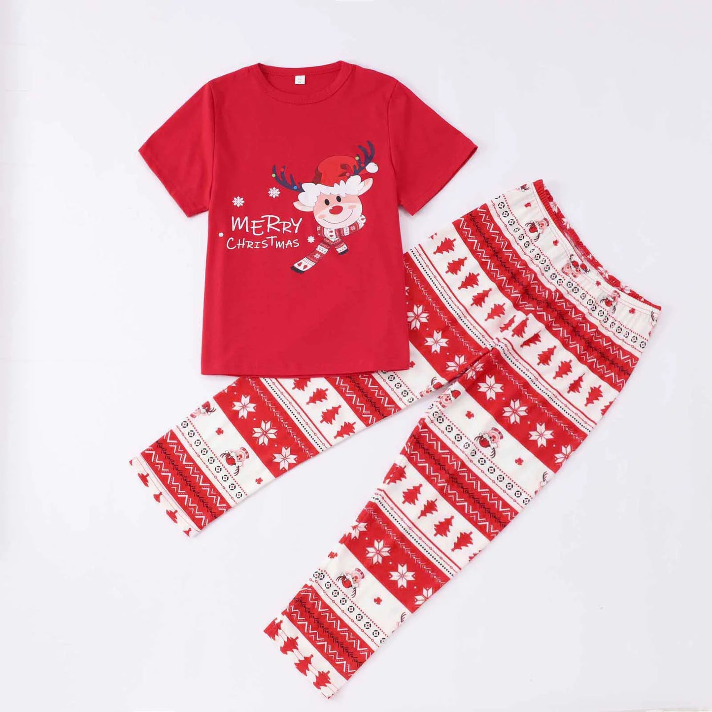 Merry Xmas Family Look Pyjamas Short Sleeve O Neck Sleepwear Adults Kids Christmas Matching Pajamas Set Cute Print 2 Pieces Suit