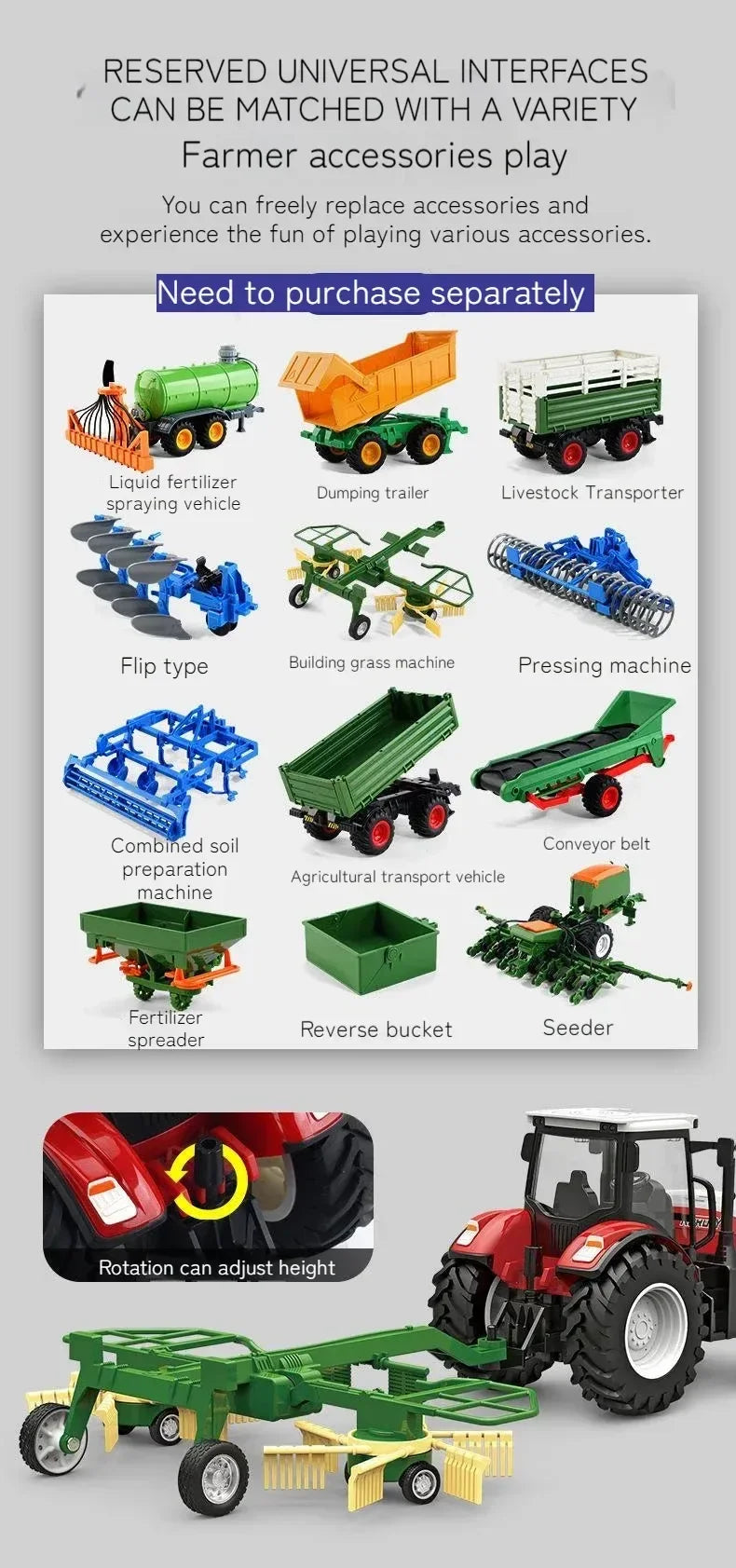 1:24 Inertia Tractor Trailer With Headlights Farm Toy Set Car Truck Farm Simulation Child'S Birthday Christmas New Year Gift