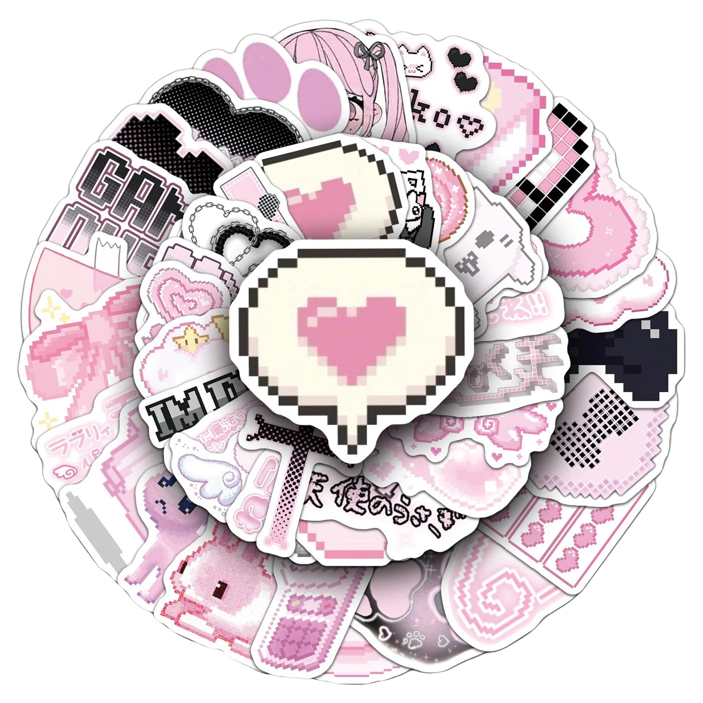 10/50pcs Cute Pixel Pink Goth Girls Graffiti Stickers Aesthetic Decals DIY Fridge Laptop Phone Diary Stationery Sticker Kid Toy