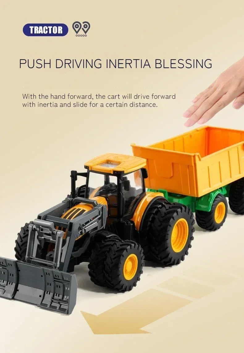 1:24 Inertia Tractor Trailer With Headlights Farm Toy Set Car Truck Farm Simulation Child'S Birthday Christmas New Year Gift