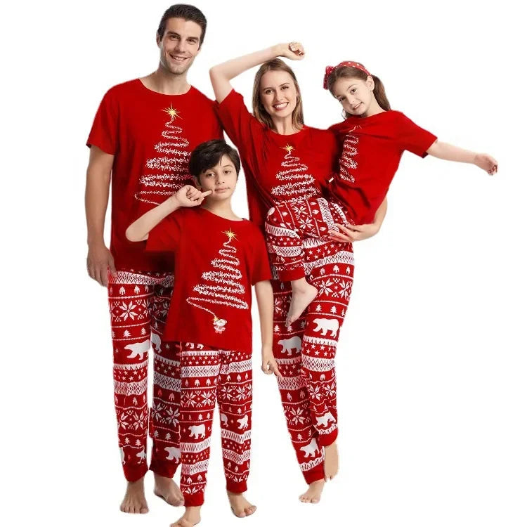 Merry Xmas Family Look Pyjamas Short Sleeve O Neck Sleepwear Adults Kids Christmas Matching Pajamas Set Cute Print 2 Pieces Suit
