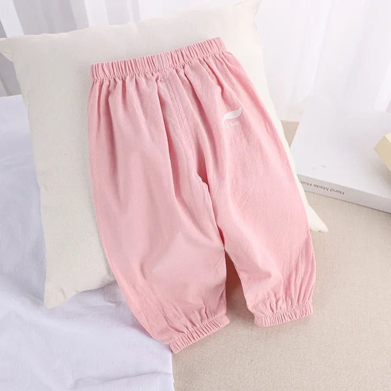 1 2 3 4 5 Years New Children's Anit-mosquito Pants Summer Baby Air Conditioning Bloomers Boys and Girls Cotton and Linen Pants