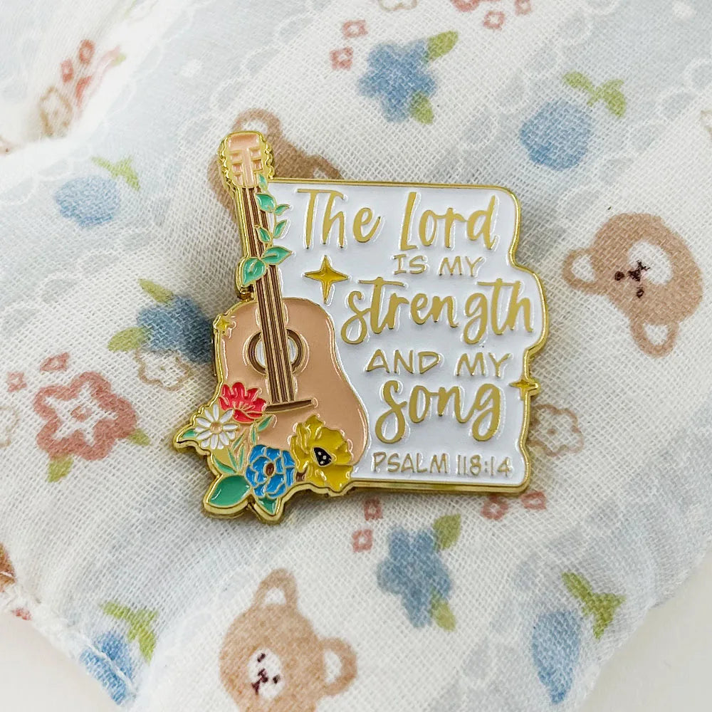 Psalm 118:14 Enamel Pin The Lord is My Strength And Song Badge Christian Brooch Floral Bible Jewelry Gift