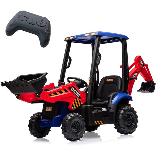 4 in 1 Ride On Excavator Car Toy 12V Kids Electric Vehicle with Remote Control Front Loader Digger Horn Adjustable Seat