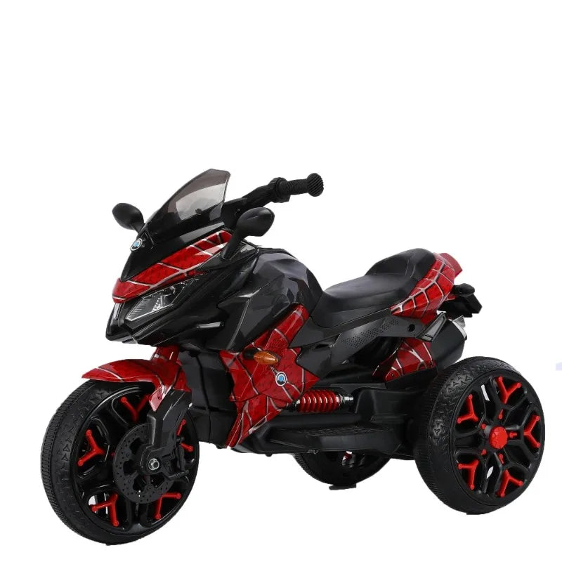 12V Rechargeable Kids Ride On Motorcycle, 3-Wheel Electric Motorbike with PU Seat, Training Wheels, Manual Throttle, LED Lights