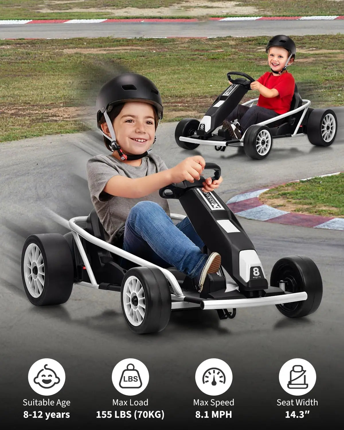 24V Kids Electric Riding Go Kart with Dual 250w Motors,9Ah Battery,8MPH,Slow Start,Music,Horn,and Max Load 150Lbs,High/Low Speed