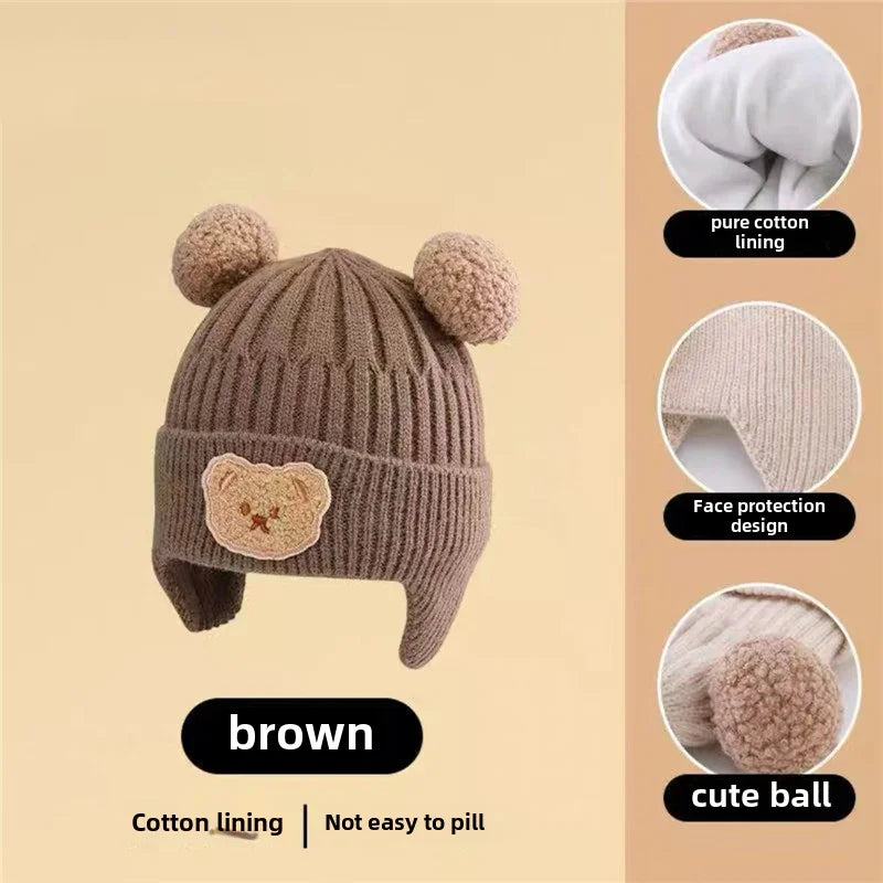 Baby Wool Hat Cute Bear Ear Protection Hat Children Winter Thickened Warm Knitted Korean Version Of The Baby Hat