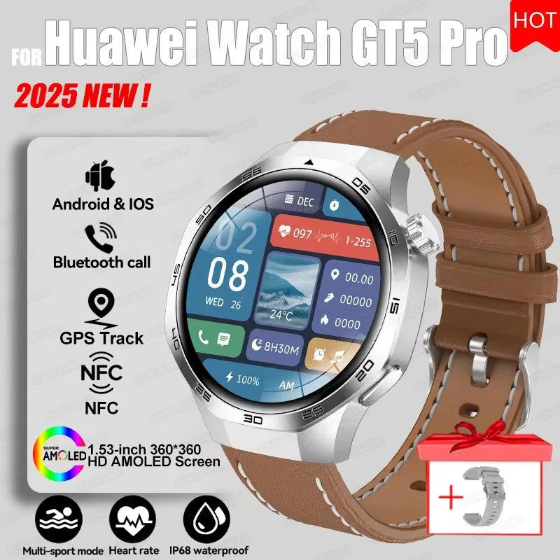 2025 New GT5 Pro GPS Track Compass Smart Watch Men 360*360 AMOLED Screen NFC BT Call Waterproof Health Monitor Man Smartwatches