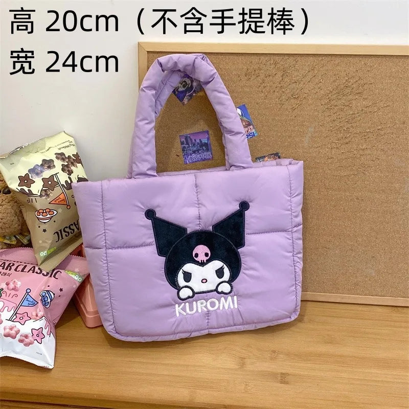 Sanrio Kawaii Hello Kitty Kuromi Tote Bags Cute My Melody Pochacco Cartoon Down Cotton Large Capacity Shoulder Bag Gifts Girls