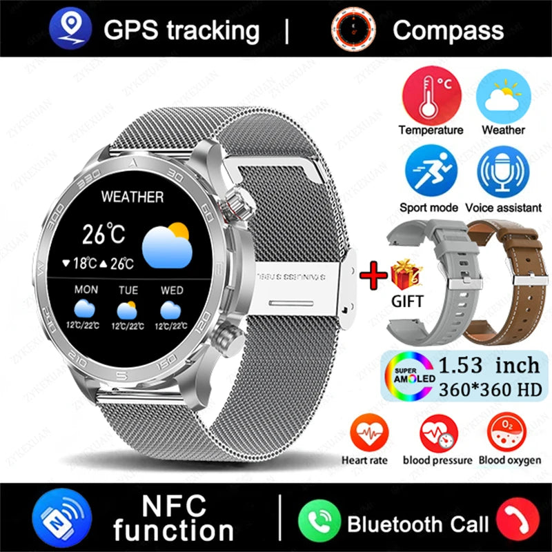 2025 New Bluetooth Call Smart Watch Men For Huawei AMOLED HD Large Screen Heart Rate NFC IP68 Waterproof GPS Sports Smart Watch