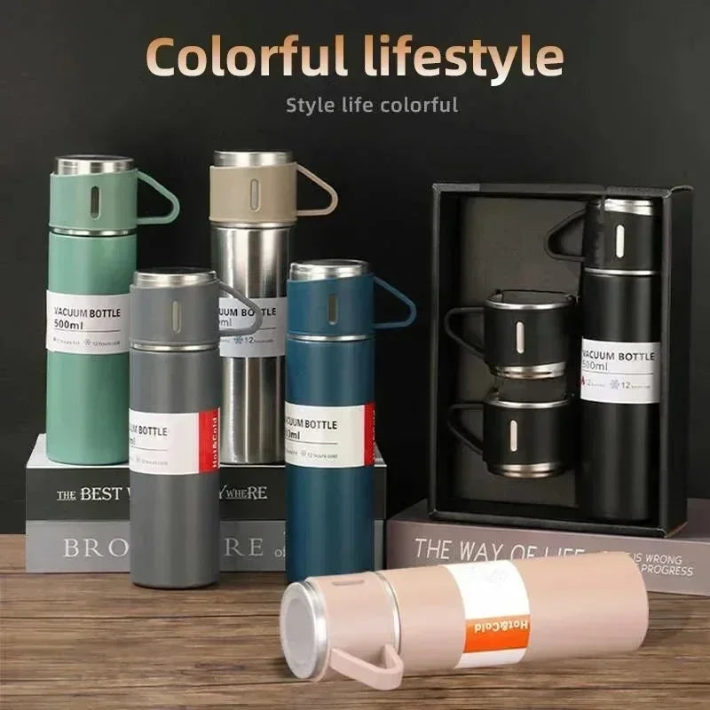 304 Stainless Steel Vacuum Insulated Bottle Gift Set Office Business Style 500ML Coffee Mug Thermos Bottle Portable Flask Carafe