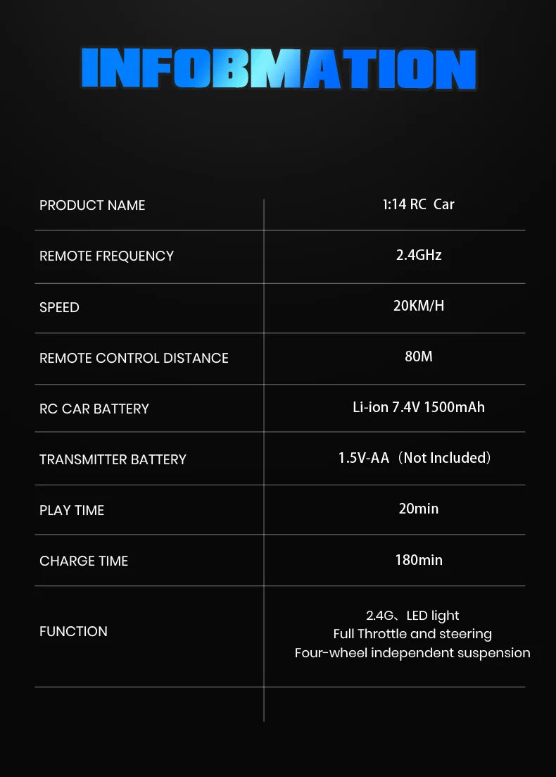 S626/S636 1:14 RC Car 4WD Off-road Monster 20KM/H High-speed Car Translucent Car Shell Drift Racing RC High-speed Boy Toy RC car