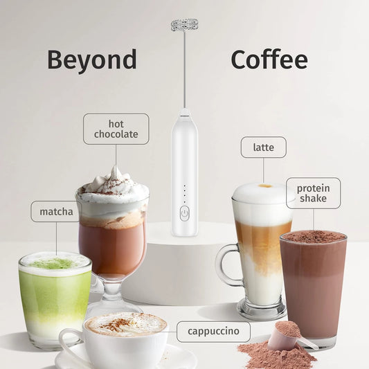 Milk Frother, 3-Speed Electric Frother for Coffee with Whisk and Frother, USB Rechargeable Milk Foamer Maker