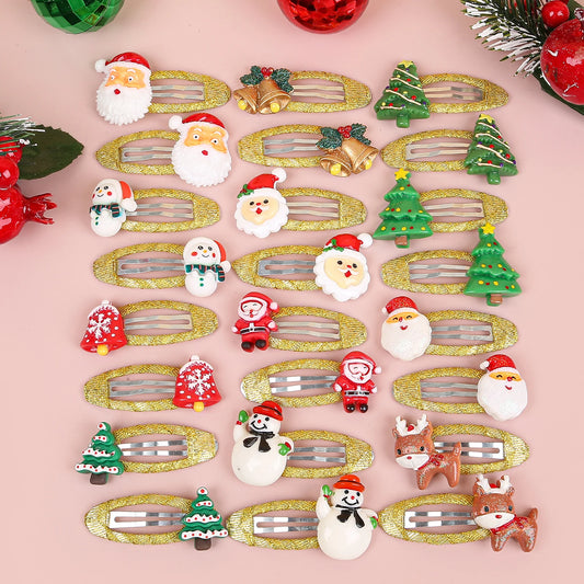 4Pcs Girls Christmas Hair Accessories Glitter BB Hairpin Cartoon Hair Clip Santa Claus Barrette Clips for Kids Hair Accessories