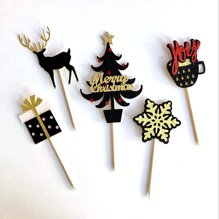 Merry Christmas Cake Toppers Cartoon Xmas Tree Cake Decor Snowman Happy New Year Cupcake Toppers Decor For Party Home 2025 Noel