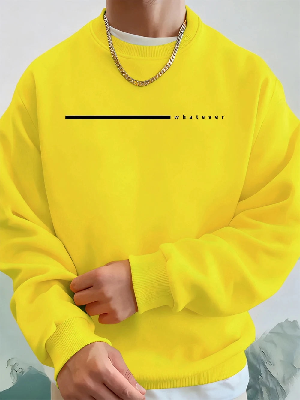 Simple Whatever Letter Printed Men'S Sweatshirt Winter Loose Hoodie Sports Crewneck Fleece Warm Sportswears Basics Men Clothes