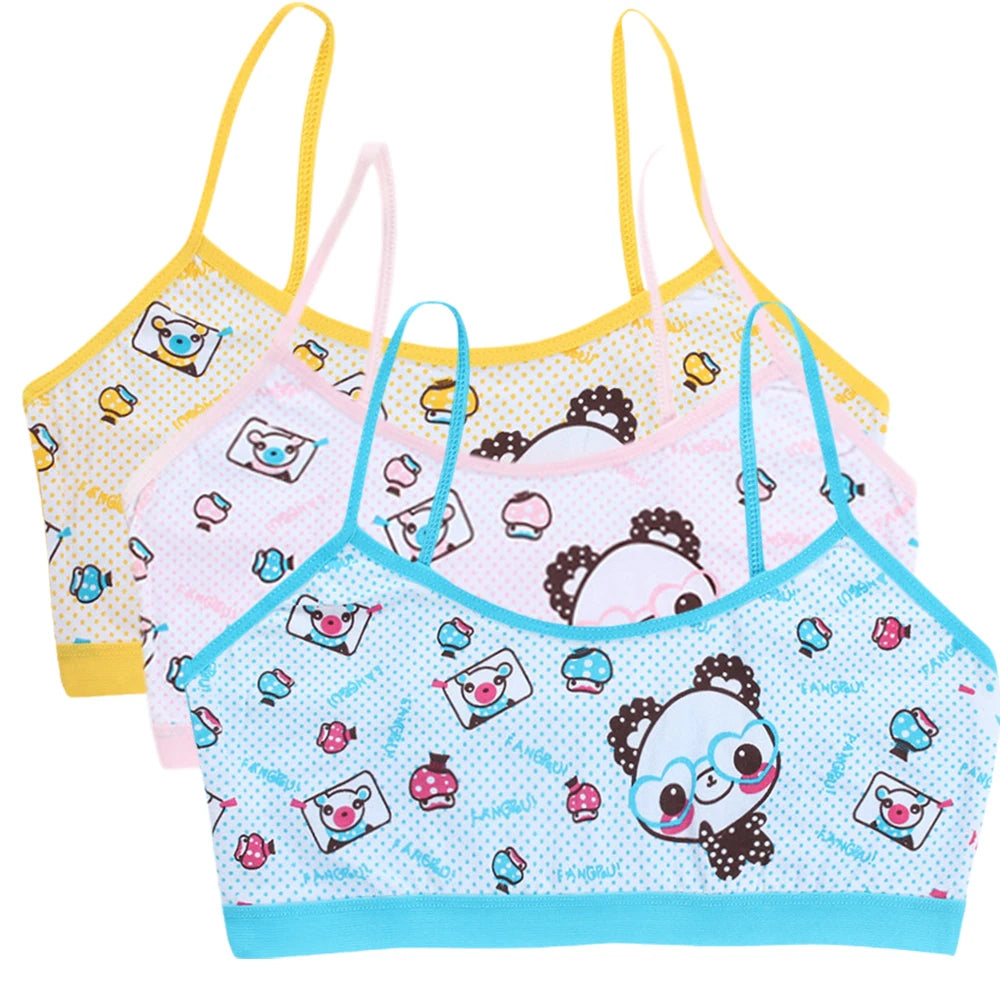 Teenage Girls Vest Bras Cartoon Panda/Flower Print Young Children Purbery Student Training Bras Maiden Kids Underwears Tube Tops