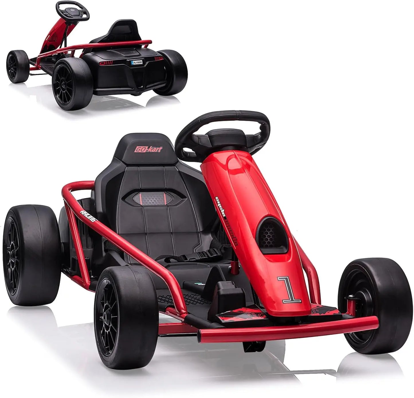 24V Go Kart Car for Kids 9Ah Battery 2 x 300W Motors 8.1Mph Fast Speed Drifting Circling Riding Racing Car Max Load 155Lbs 3-11Y